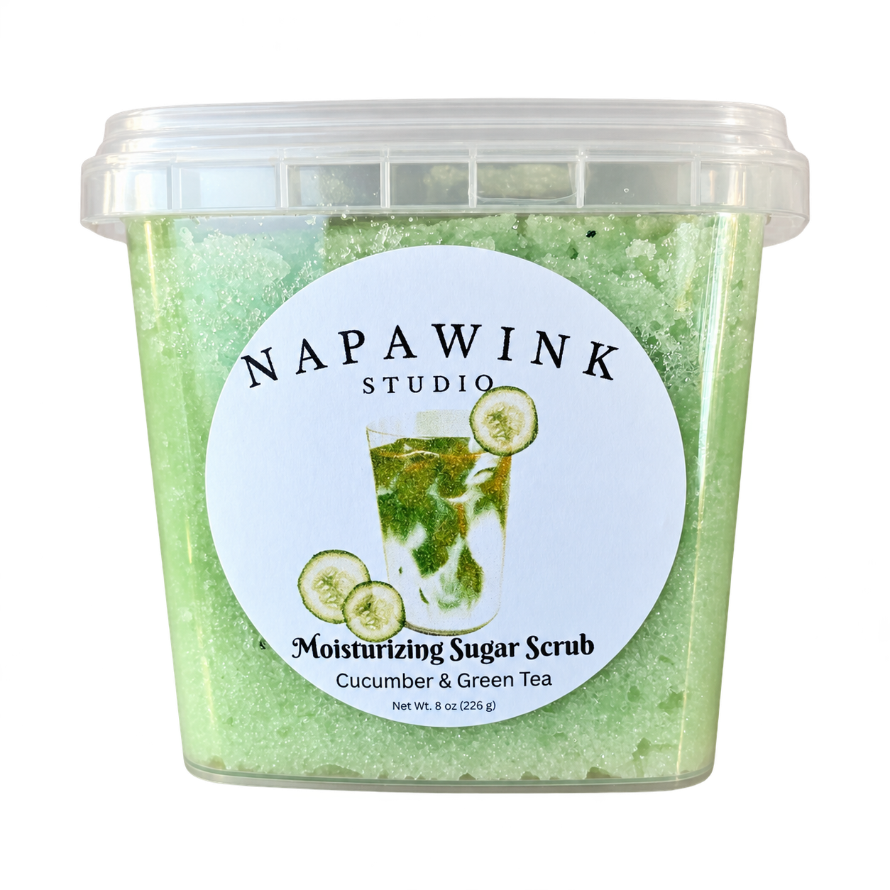 Cucumber & Green Tea scrub, closed container