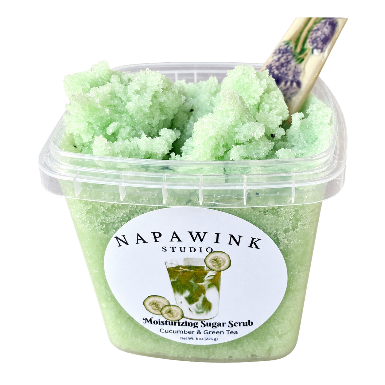 Cucumber & Green Tea scrub, open container